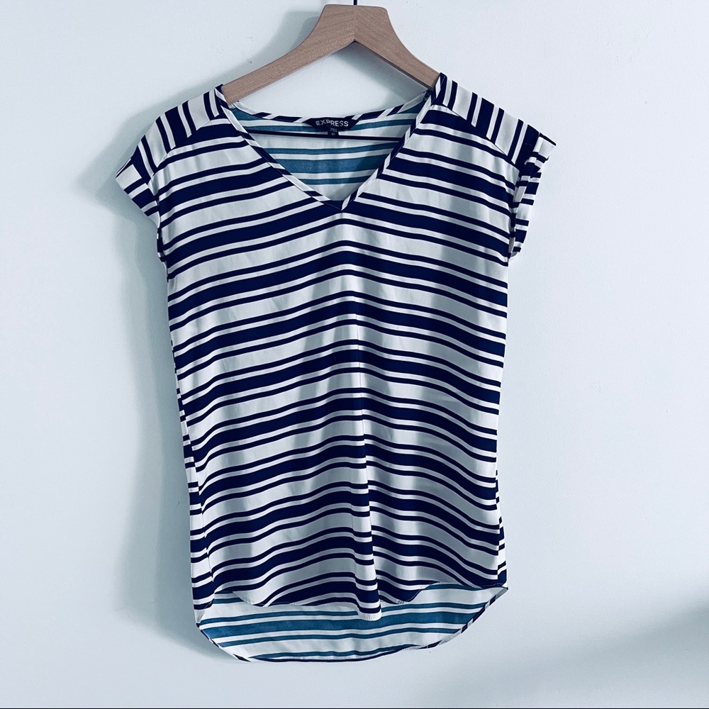 Express White and Navy Blue Striped Portofino Blouse